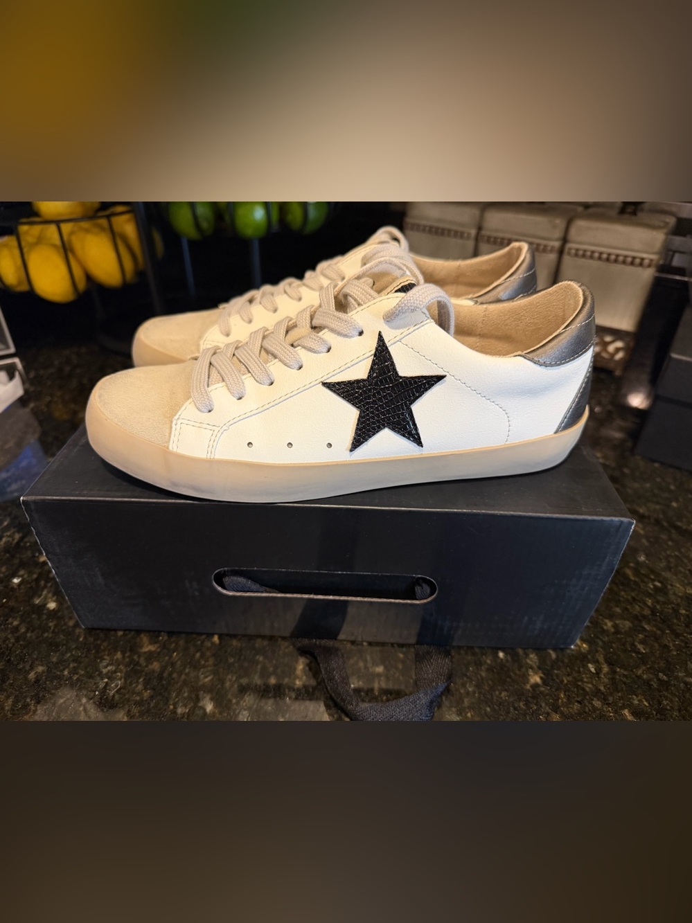 ShuShop White Sneakers with Black Star Accent